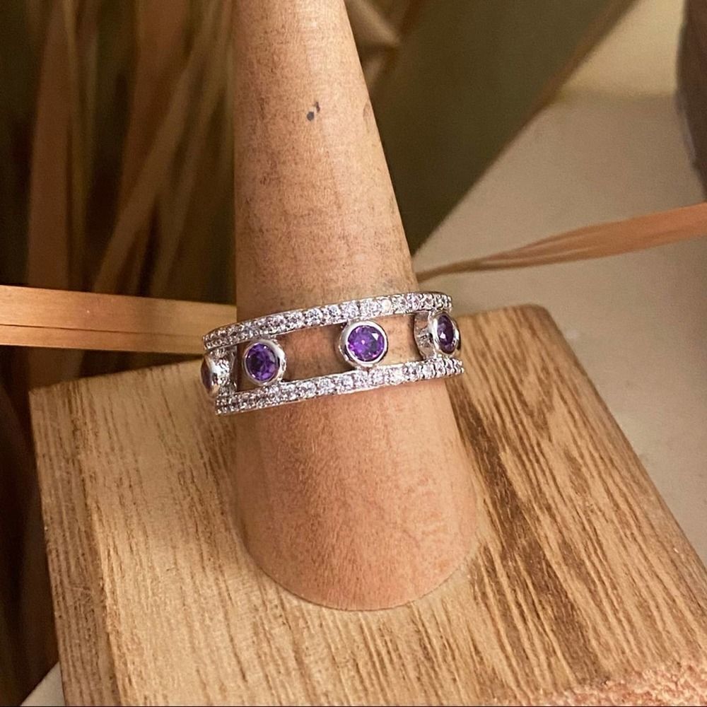 Amethyst AAA Cz Rhodium Brass Ring Size 7,9,10 - Picture 2 of 6